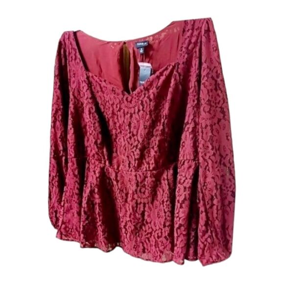 TORRID Plus Size rhubarb peplum lace longsleeve puff sleeve top 3X - Picture 7 of 16